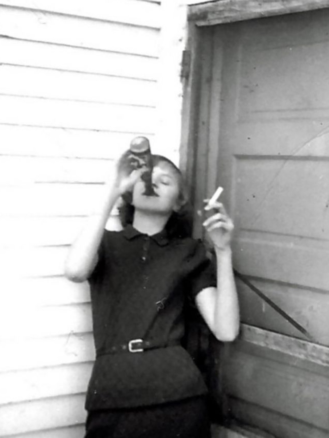 vintage woman drinking - C